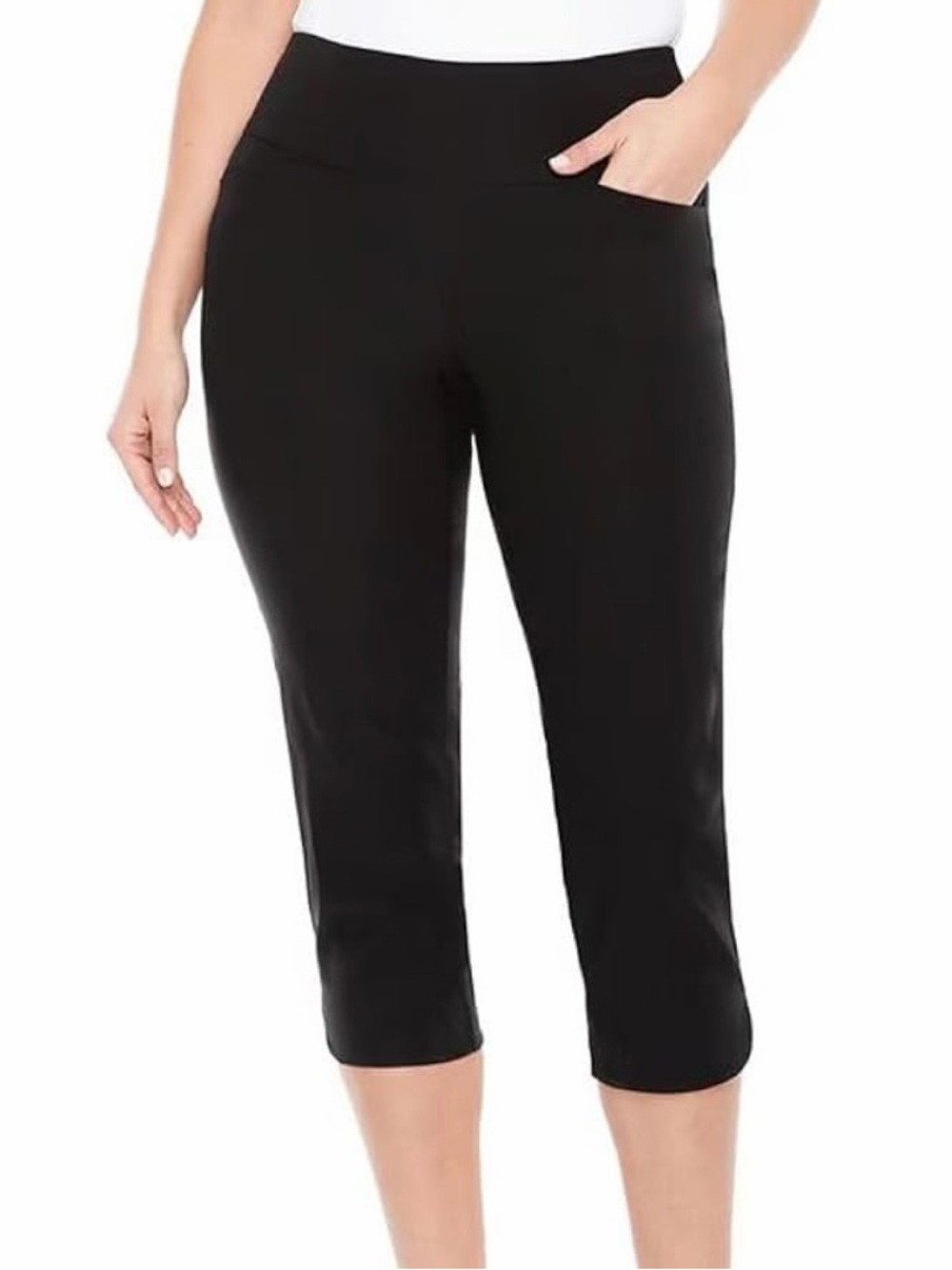 S.C. & Co. Black Pull-On Capris Crop Pants Stretch Rayon Blend Pockets Sz 10 EUC
